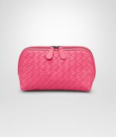 Bottega Veneta® ROSA SHOCK INTRECCIATO NAPPA COSMETIC CASE Bottega Veneta® ROSA SHOCK INTRECCIATO NAPPA COSMETIC CASE
