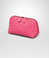Bottega Veneta® ROSA SHOCK INTRECCIATO NAPPA COSMETIC CASE Bottega Veneta® ROSA SHOCK INTRECCIATO NAPPA COSMETIC CASE