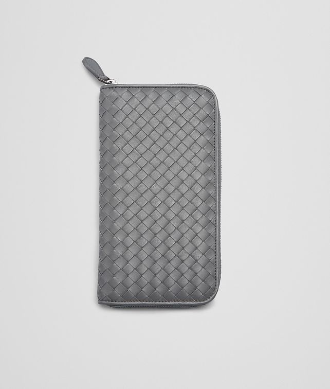 BOTTEGA VENETA PORTE-DOCUMENTS NEW LIGHT GREY EN NAPPA INTRECCIATO Portefeuille zippé E fp
