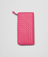 Bottega Veneta® ROSA SHOCK INTRECCIATO NAPPA ZIP AROUND WALLET Bottega Veneta® ROSA SHOCK INTRECCIATO NAPPA ZIP AROUND WALLET