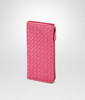 Bottega Veneta® Rosa Shock Intrecciato Washed Lambskin Zip Around Wallet Bottega Veneta® Rosa Shock Intrecciato Washed Lambskin Zip Around Wallet