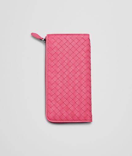 BOTTEGA VENETA - Rosa Shock Intrecciato Washed Lambskin Zip Around Wallet