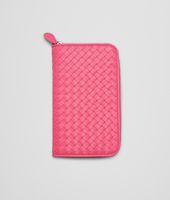 Bottega Veneta® ROSA SHOCK INTRECCIATO NAPPA ZIP AROUND WALLET Bottega Veneta® ROSA SHOCK INTRECCIATO NAPPA ZIP AROUND WALLET