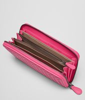 Bottega Veneta® ROSA SHOCK INTRECCIATO NAPPA ZIP AROUND WALLET Bottega Veneta® ROSA SHOCK INTRECCIATO NAPPA ZIP AROUND WALLET