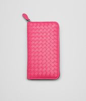 Bottega Veneta® ROSA SHOCK INTRECCIATO NAPPA ZIP AROUND WALLET Bottega Veneta® ROSA SHOCK INTRECCIATO NAPPA ZIP AROUND WALLET