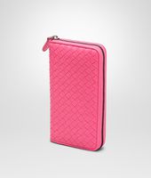 Bottega Veneta® ROSA SHOCK INTRECCIATO NAPPA ZIP AROUND WALLET Bottega Veneta® ROSA SHOCK INTRECCIATO NAPPA ZIP AROUND WALLET