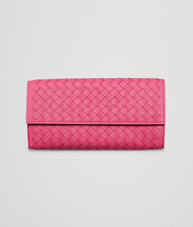 BOTTEGA VENETA CONTINENTAL PORTEMONNAIE aus gewaschenem Lammleder Intrecciato ROSA SHOCK Continental Portemonnaie D fp