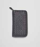 Bottega Veneta® Nero Signal Blue Intrecciato Washed Vintage Zip Around Wallet Bottega Veneta® Nero Signal Blue Intrecciato Washed Vintage Zip Around Wallet
