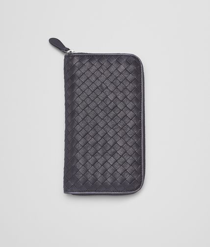 BOTTEGA VENETA - Nero Signal Blue Intrecciato Washed Vintage Zip Around Wallet