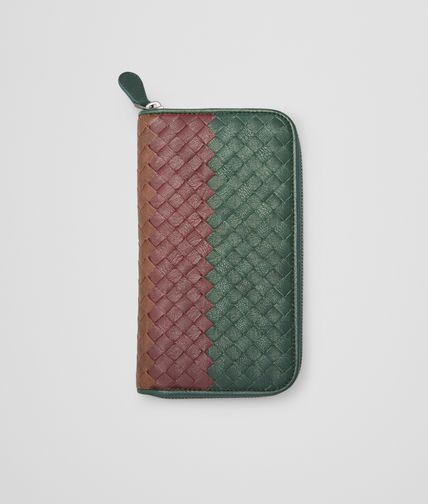 BOTTEGA VENETA - Emerald Green Aubergine Edoardo Intrecciato Club Fumé Zip Around Wallet
