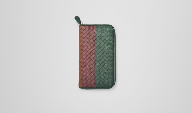 BOTTEGA VENETA - Emerald Green Aubergine Edoardo Intrecciato Club Fumé Zip Around Wallet