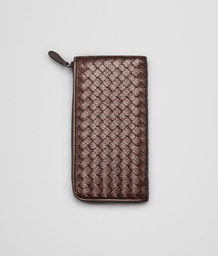 BOTTEGA VENETA - Espresso Intrecciato Cervo Metal Zip Around Wallet