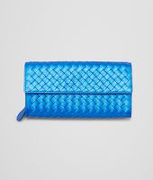 Bottega Veneta® Signal Blue Intrecciato Cervo Metal Continental Wallet Bottega Veneta® Signal Blue Intrecciato Cervo Metal Continental Wallet