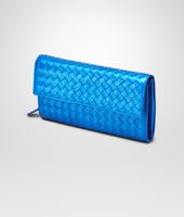 Bottega Veneta® Signal Blue Intrecciato Cervo Metal Continental Wallet Bottega Veneta® Signal Blue Intrecciato Cervo Metal Continental Wallet
