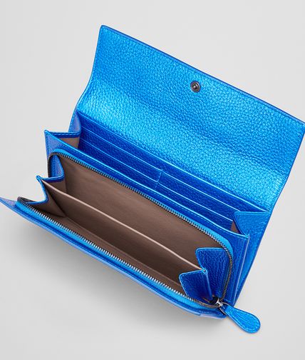 BOTTEGA VENETA - Signal Blue Intrecciato Cervo Metal Continental Wallet