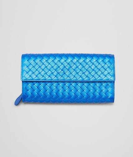 BOTTEGA VENETA - Signal Blue Intrecciato Cervo Metal Continental Wallet