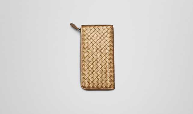 BOTTEGA VENETA - PORTEFEUILLE ZIPPÉ NEW BRONZE EN CERF MÉTAL INTRECCIATO