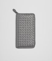 Bottega Veneta® New Light Grey Intrecciato Cervo Metal Zip Around Wallet Bottega Veneta® New Light Grey Intrecciato Cervo Metal Zip Around Wallet