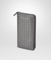 Bottega Veneta® New Light Grey Intrecciato Cervo Metal Zip Around Wallet Bottega Veneta® New Light Grey Intrecciato Cervo Metal Zip Around Wallet