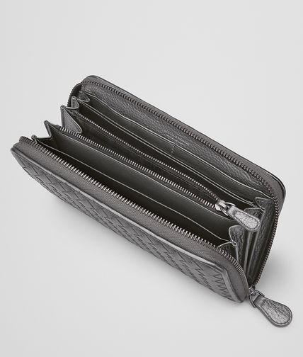 BOTTEGA VENETA - New Light Grey Intrecciato Cervo Metal Zip Around Wallet