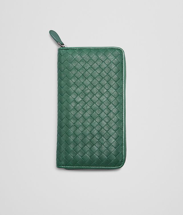 BOTTEGA VENETA EMERALD GREEN Intrecciato Washed Lambskin ZIP AROUND WALLET Zip Around Wallet D fp