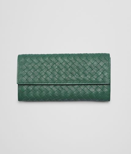 BOTTEGA VENETA - Emerald Green Intrecciato Washed Lambskin Continental Wallet