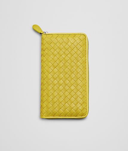 BOTTEGA VENETA - New Chartreuse Intrecciato Washed Lambskin Zip Around Wallet