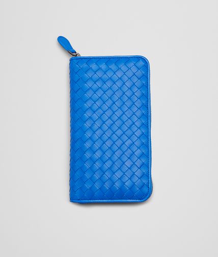 BOTTEGA VENETA - Signal Blue Intrecciato Nappa Zip Around Wallet