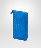 Bottega Veneta® SIGNAL BLUE INTRECCIATO NAPPA ZIP AROUND WALLET Bottega Veneta® SIGNAL BLUE INTRECCIATO NAPPA ZIP AROUND WALLET