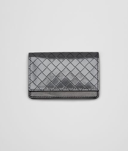 BOTTEGA VENETA - NEW LIGHT GREY Intreccio Scolpito Spazzolato CARD CASE