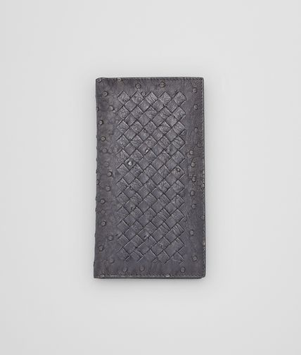 BOTTEGA VENETA - New Light Grey Intrecciato Antique Ostrich Continental Wallet