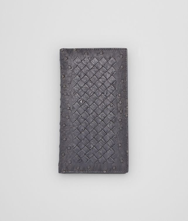 BOTTEGA VENETA New Light Grey Intrecciato Antique Ostrich Continental Wallet Continental Wallet U fp
