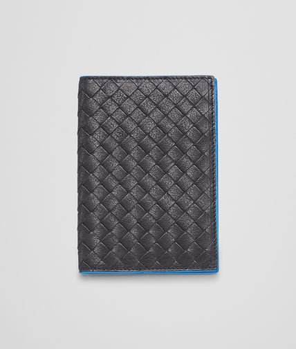 BOTTEGA VENETA - Nero Signal Blue Intrecciato Washed Vintage Passport Case