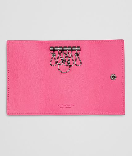 BOTTEGA VENETA - Aubergine Rosa Shock Intrecciato Washed Vintage Key Case