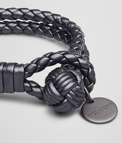 BOTTEGA VENETA - New Light Grey Intrecciato Cervo Metal Bracelet