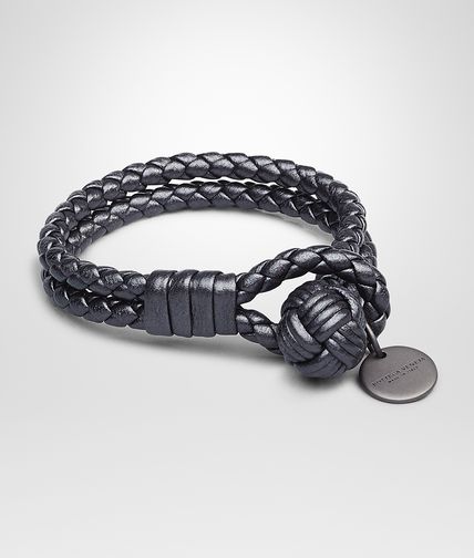 BOTTEGA VENETA - New Light Grey Intrecciato Cervo Metal Bracelet