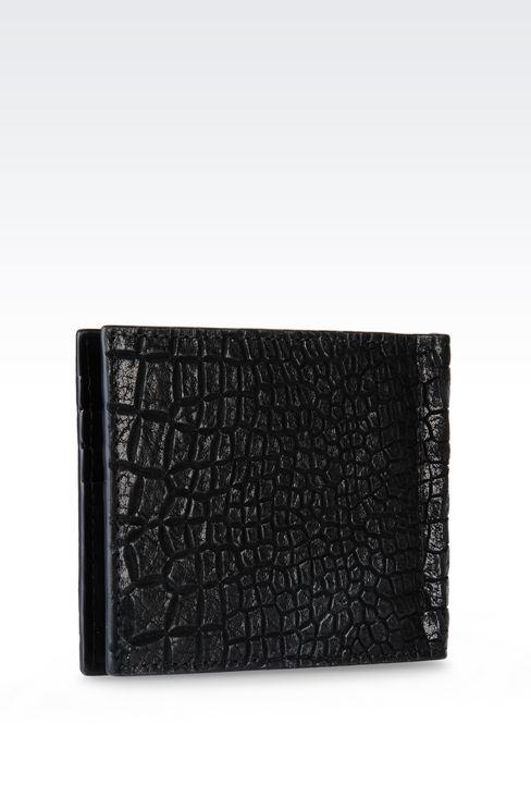財布 メンズ Giorgio Armani - 二つ折りウォレット 型押しクロコダイルカーフスキン製 ビルクリップ付き Giorgio