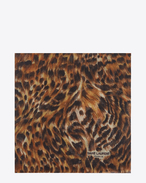 ANIMALIER Large Square Scarf in Camel and Black Leopard Printed Cashmere and Silk Étamine