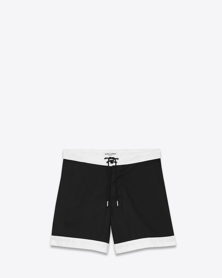 Saint Laurent Board Shorts In Black And White Polyester And Cotton ...  