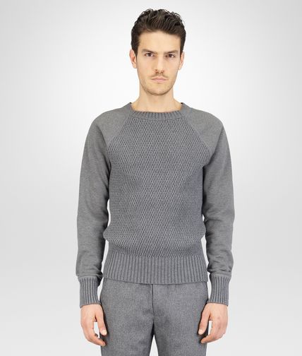 BOTTEGA VENETA - PULL NEW LIGHT GREY EN MÉLANGE DE COTON BIOLOGIQUE, LAINE ET JERSEY