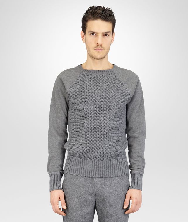 BOTTEGA VENETA New Light Grey Melange Organic Cotton Wool Jersey Sweater Knitwear U fp