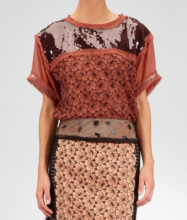 BOTTEGA VENETA Silk Ayers Sequin Perforated Flower Top Sweater and top D fp
