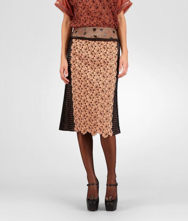 BOTTEGA VENETA Silk Embroidered Perforated Flower Skirt Skirt or pant D fp