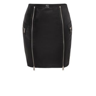 McQ, Skirt, Jet Black Double Zip Leather Skirt