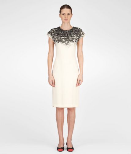 BOTTEGA VENETA - Kleid aus bestickter Spitze und Crepe Japponaise Pearl Nero