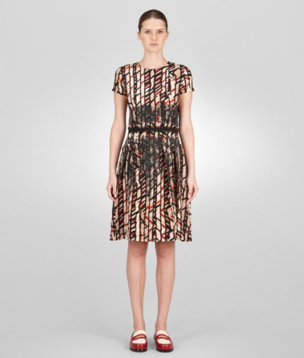 BOTTEGA VENETA - Abito Multicolor Nero in Seta Fence Print