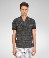 Bottega Veneta® NERO BIANCO PAINTED DISTRESSED CHECK PIQUET POLO Bottega Veneta® NERO BIANCO PAINTED DISTRESSED CHECK PIQUET POLO