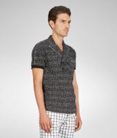 Bottega Veneta® NERO BIANCO PAINTED DISTRESSED CHECK PIQUET POLO Bottega Veneta® NERO BIANCO PAINTED DISTRESSED CHECK PIQUET POLO