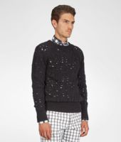 Bottega Veneta® NERO DISTRESSED CABLE COTTON SWEATER Bottega Veneta® NERO DISTRESSED CABLE COTTON SWEATER