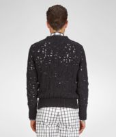 Bottega Veneta® NERO DISTRESSED CABLE COTTON SWEATER Bottega Veneta® NERO DISTRESSED CABLE COTTON SWEATER
